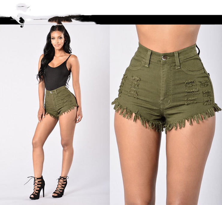 Stretch Sexy Frayed Denim Shorts Women&