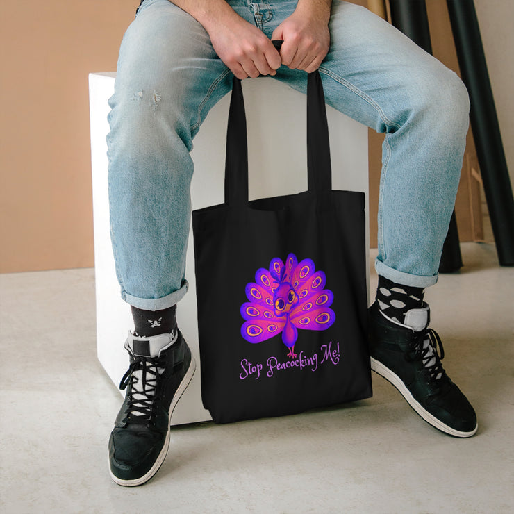 Stop Peacocking Me! purple Cotton Tote Bag