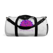 Stop peacocking me purple/white duffel bag