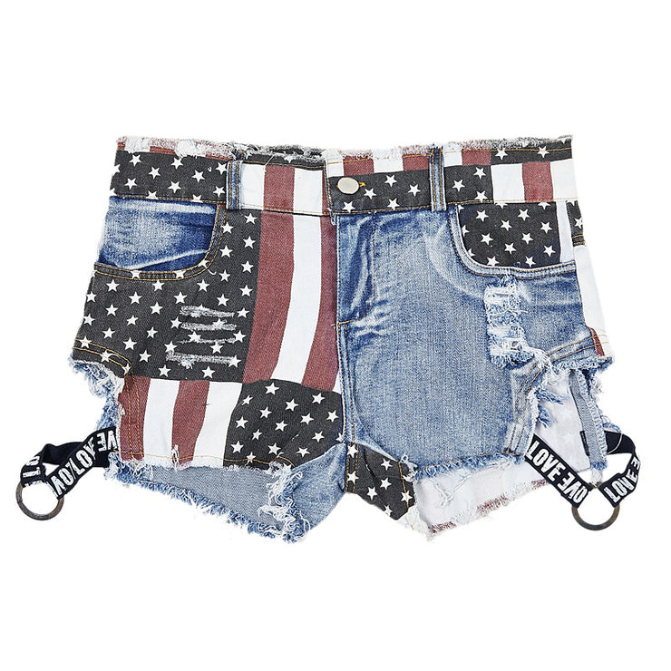 Distressed US Flag Denim Shorts