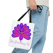 Stop Peacocking Me purple white Tote Bag