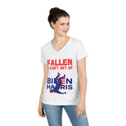 Fallen & Can't get up Biden ladies' V-Neck T-Shirt