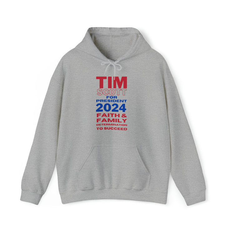 Tim Scott for President 2024 Faith & FamilyDetermination to succeed   unisex Heavy Blend™ Hooded Sweatshirt