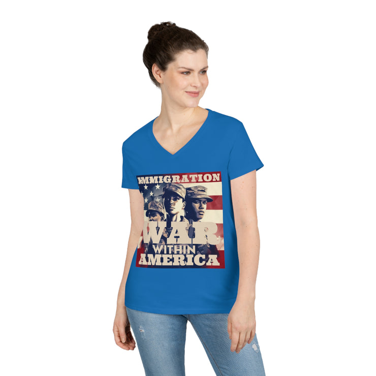 Immigration War within America V-Neck T-Shirt