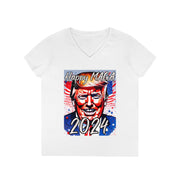 Happy MAGA 2024 Flag blue V-neck Women's tee