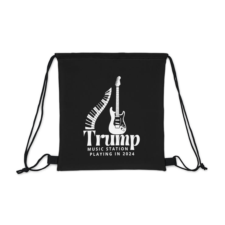 Trump Music Station Playing in 2024 Outdoor Drawstring Bag black