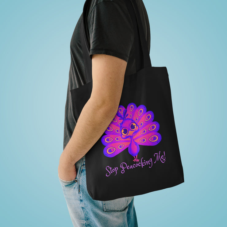 Stop Peacocking Me! purple Cotton Tote Bag