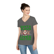 Santa Claus Lives Matter Christmas Green ladies' V-Neck T-Shirt