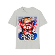 Happy MAGA 2024 Flag blue Soft style T-Shirt unisex