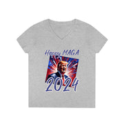 Happy MAGA 2024 Blue V-neck Women's Tee