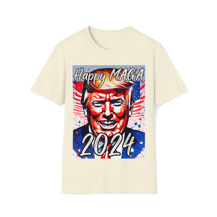 Happy MAGA 2024 Flag blue Soft style T-Shirt unisex