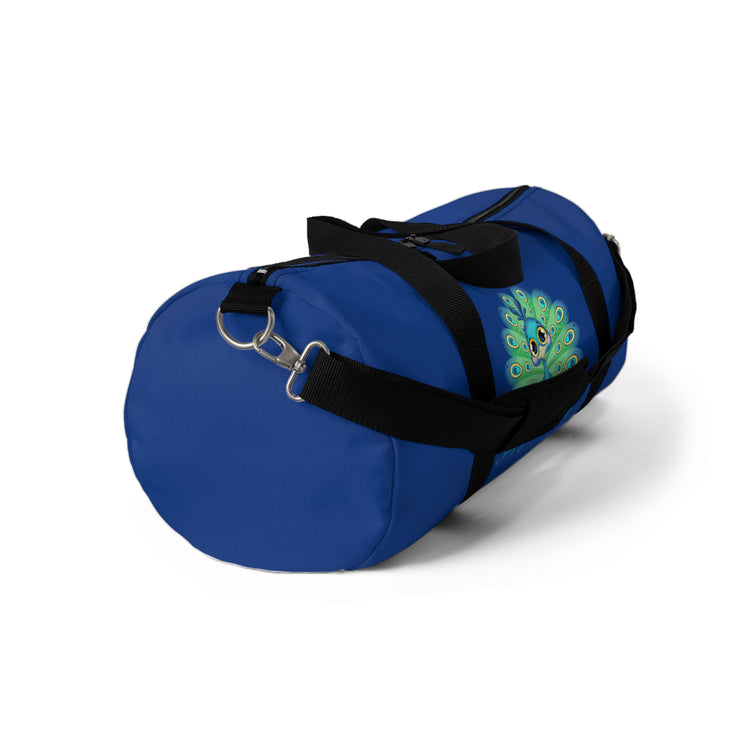 Stop peacocking me blue duffel bag