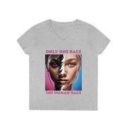 Only one race the human race Pink V-Neck T-Shirt