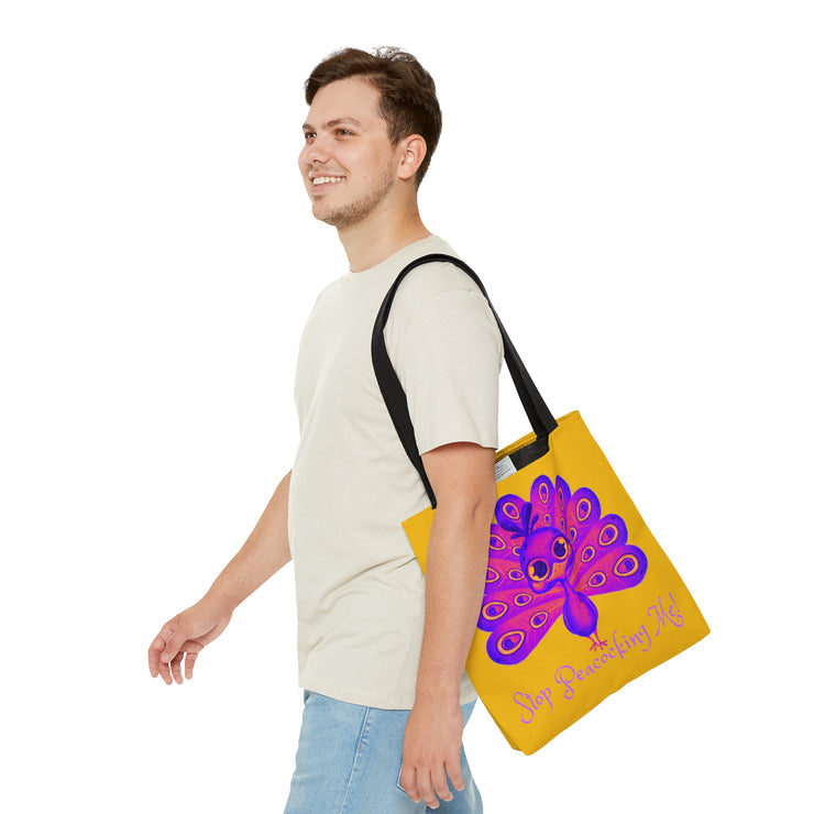 Stop Peacocking Me purple yellow Tote Bag