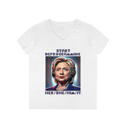 Start Deprogramming her she him it V-neck Women's tee