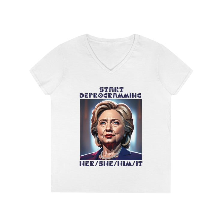 Start Deprogramming her she him it V-neck Women&