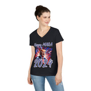 Happy MAGA 2024 Blue V-neck Women's Tee