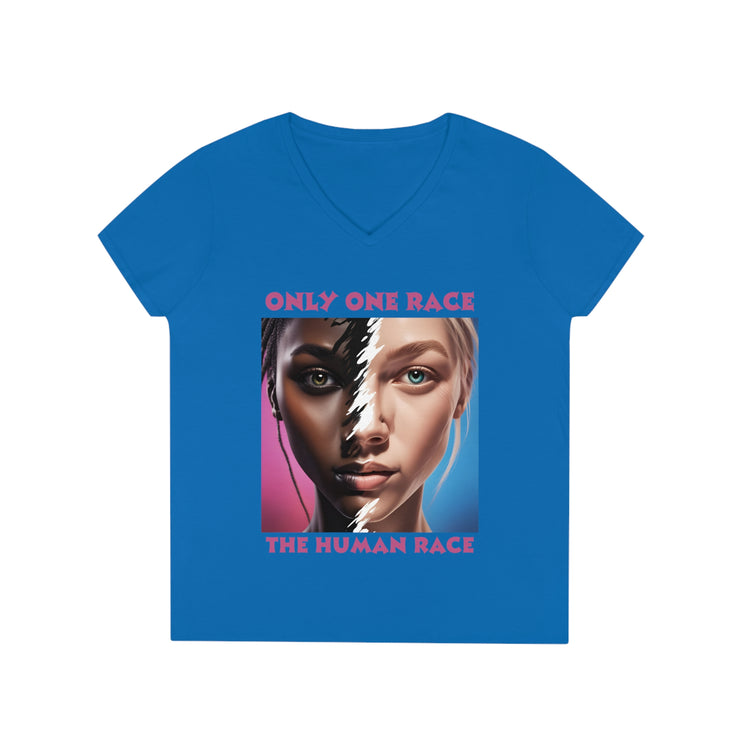 Only one race the human race Pink V-Neck T-Shirt