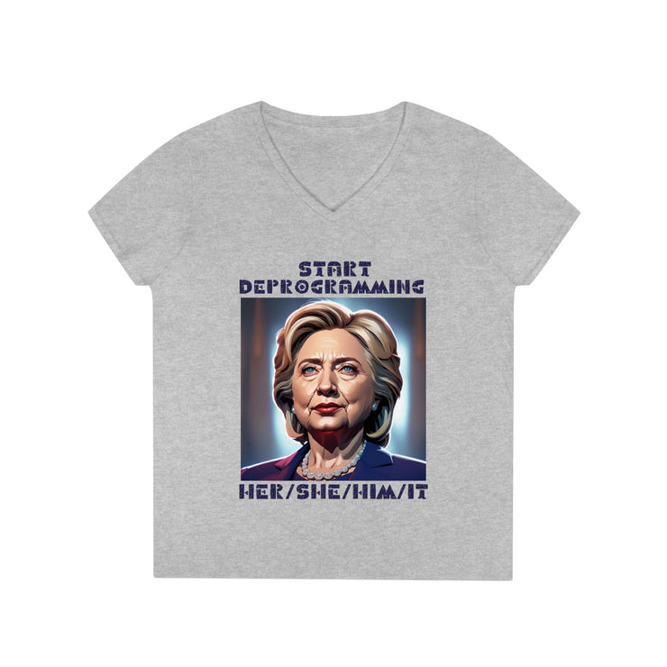 Start Deprogramming her she him it V-neck Women&