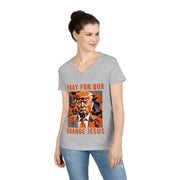 Pray for our Orange Jesus V-neck Women's tee