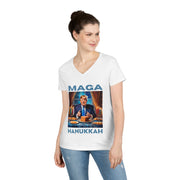 MAGA Hanukkah soft blue V-neck Women's tee