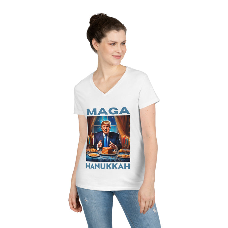 MAGA Hanukkah soft blue V-neck Women&