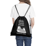 Homeless try walking in my shoes seeking work Outdoor Drawstring Bag black