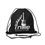 Trump Music Station Playing in 2024 Outdoor Drawstring Bag black