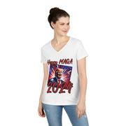 Happy MAGA 2024 Red V-neck Women's tee