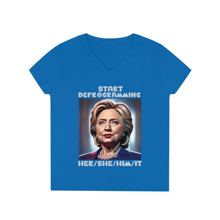 Start Deprogramming her she him it V-neck Women&