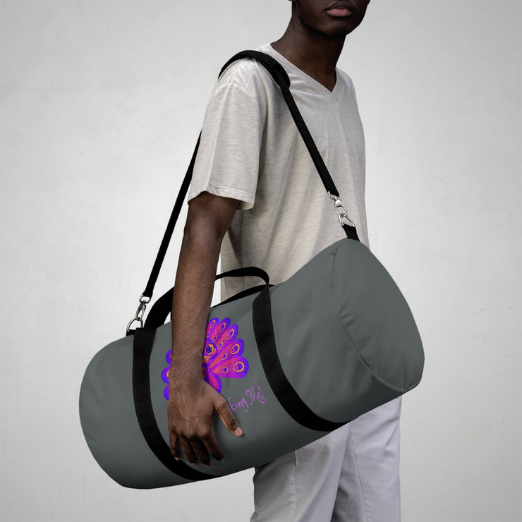 Stop peacocking me purple/grey duffel bag