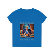 MAGA Hanukkah soft blue V-neck Women's tee