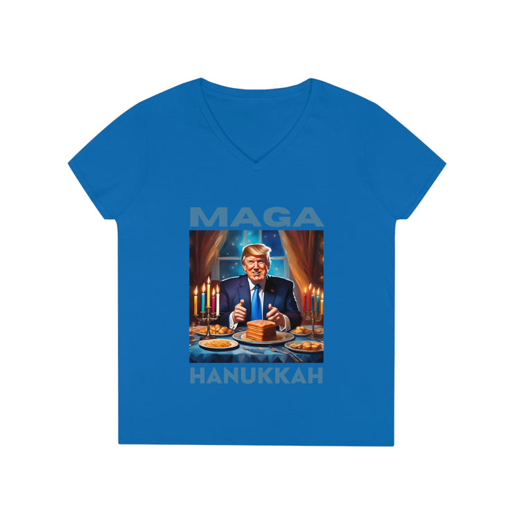 MAGA Hanukkah soft blue V-neck Women&