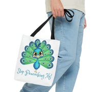 Stop Peacocking Me green white Tote Bag