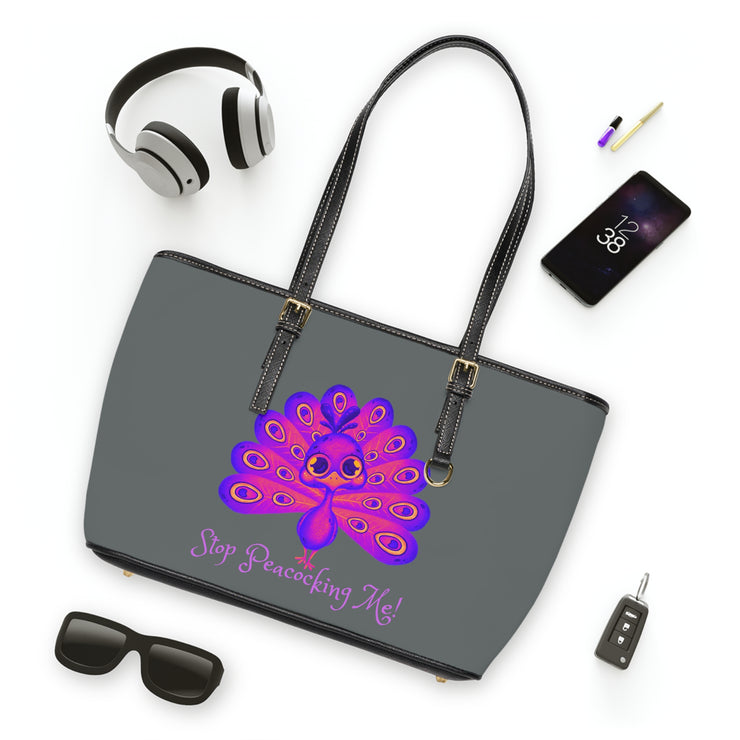 Stop Peacocking Me purple/grey Leather Shoulder Bag