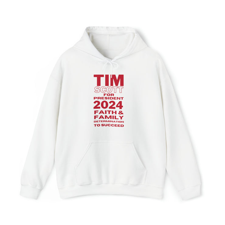 Tim Scott for President 2024 Faith & FamilyDetermination to succeed   unisex Heavy Blend™ Hooded Sweatshirt