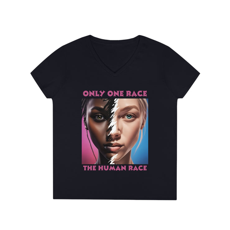 Only one race the human race Pink V-Neck T-Shirt