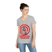 American Tourist Female worth one billion dollars ladies' V-Neck T-Shirt