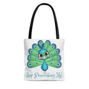 Stop Peacocking Me green white Tote Bag