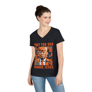 Pray for our Orange Jesus V-neck Women's tee