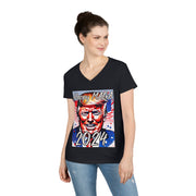 Happy MAGA 2024 Flag blue V-neck Women's tee