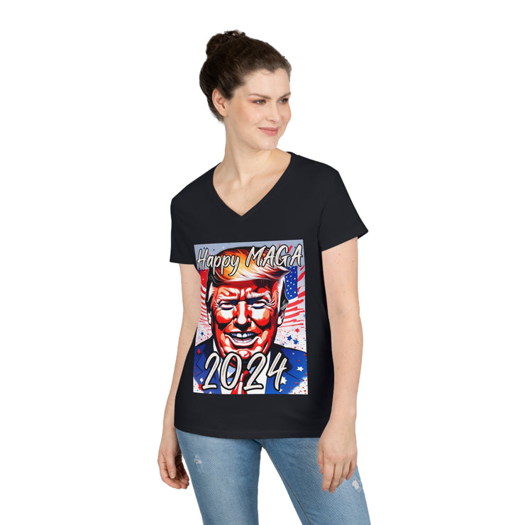 Happy MAGA 2024 Flag blue V-neck Women&