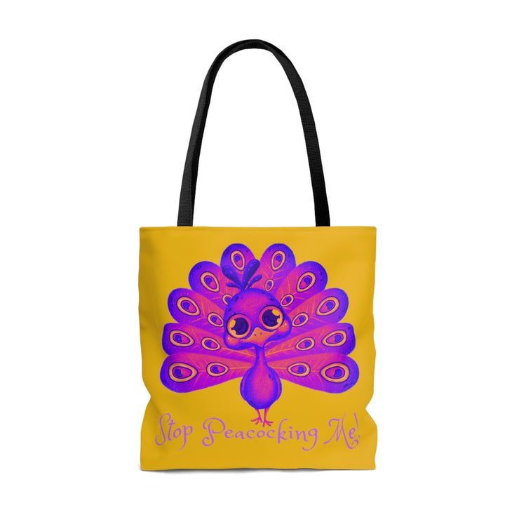 Stop Peacocking Me purple yellow Tote Bag