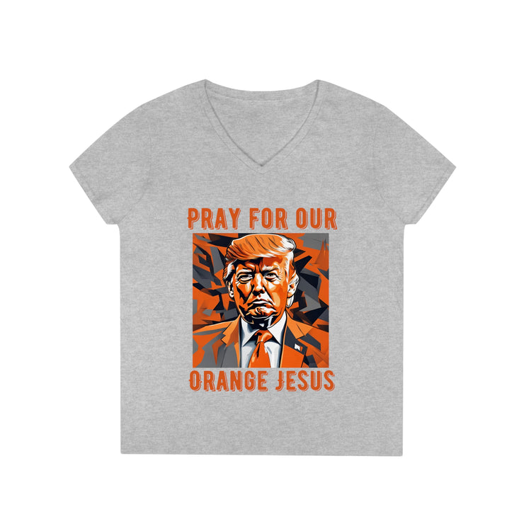 Pray for our Orange Jesus V-neck Women&