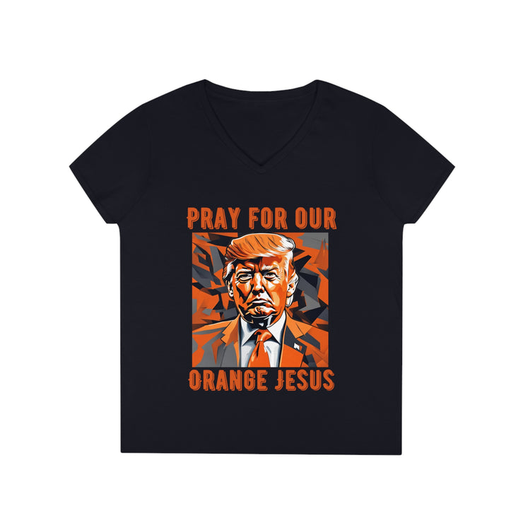 Pray for our Orange Jesus V-neck Women&