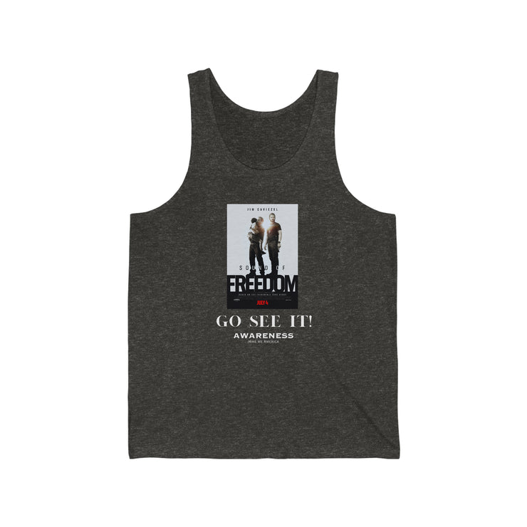 Sound of Freedom Go see it Awareness Unisex Jersey Tank dark