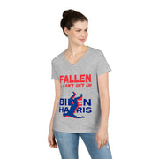 Fallen & Can't get up Biden ladies' V-Neck T-Shirt