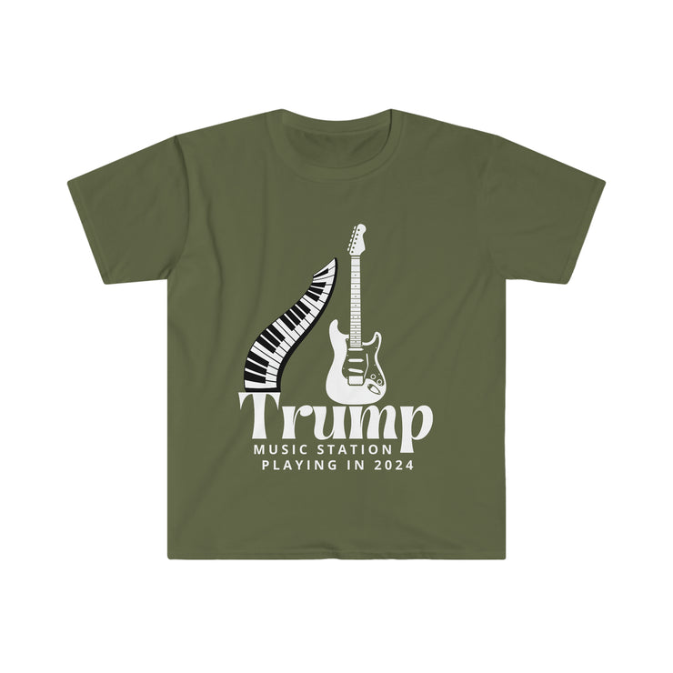 Trump Music Station Playing in 2024 Unisex Softstyle T-Shirt