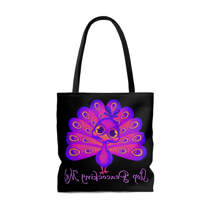 Stop Peacocking Me purple black white Tote Bag