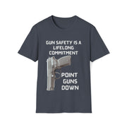 Gun safety is a lifelong commitment Point guns down Unisex Softstyle T-Shirt